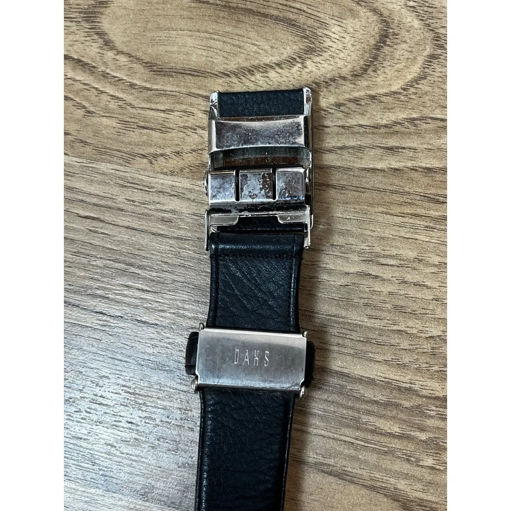 Daks Of London Black Leather Belt Mens Silver Automatic Click Buckle 52